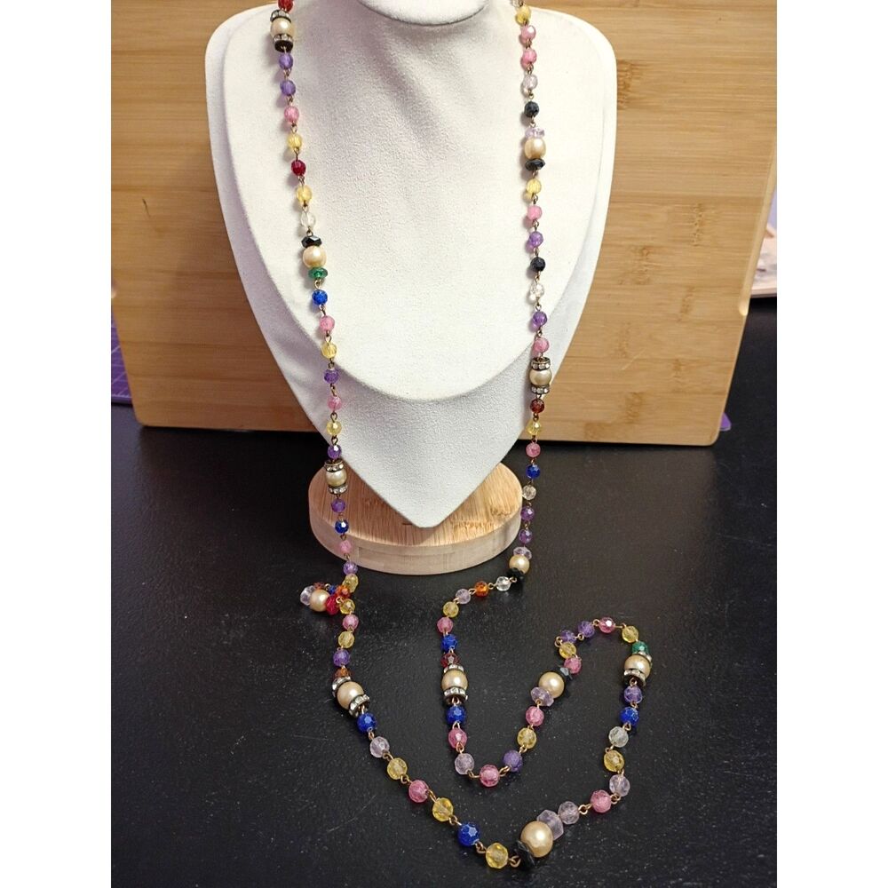 Vintage Versatile Beautiful Holiday Color Beaded Necklace on Long Single Strand